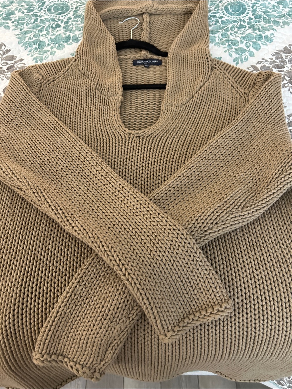 Jones New York Women's Tan Chunky Knit Pullover Hoodie